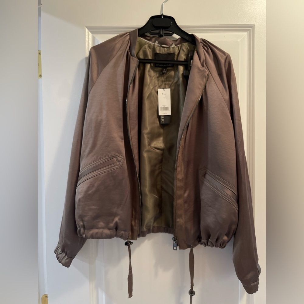 Olive shiny bomber jacket size small from banana republic